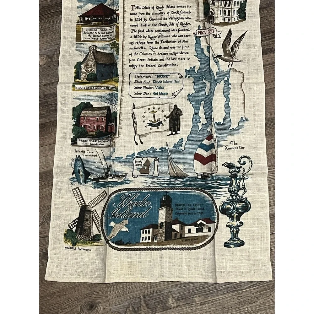 Kay Dee Linen Tea Towel Rhode Island Landmarks Historical Windmill Nautical New